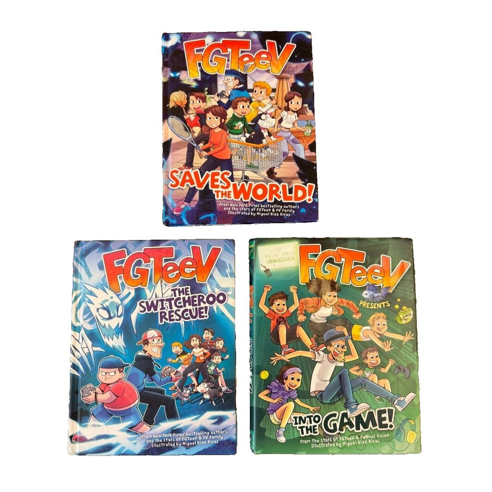 FG TeeV Switcheroo Rescue, Saves The World, Into The Game 3 Books Hardback GC